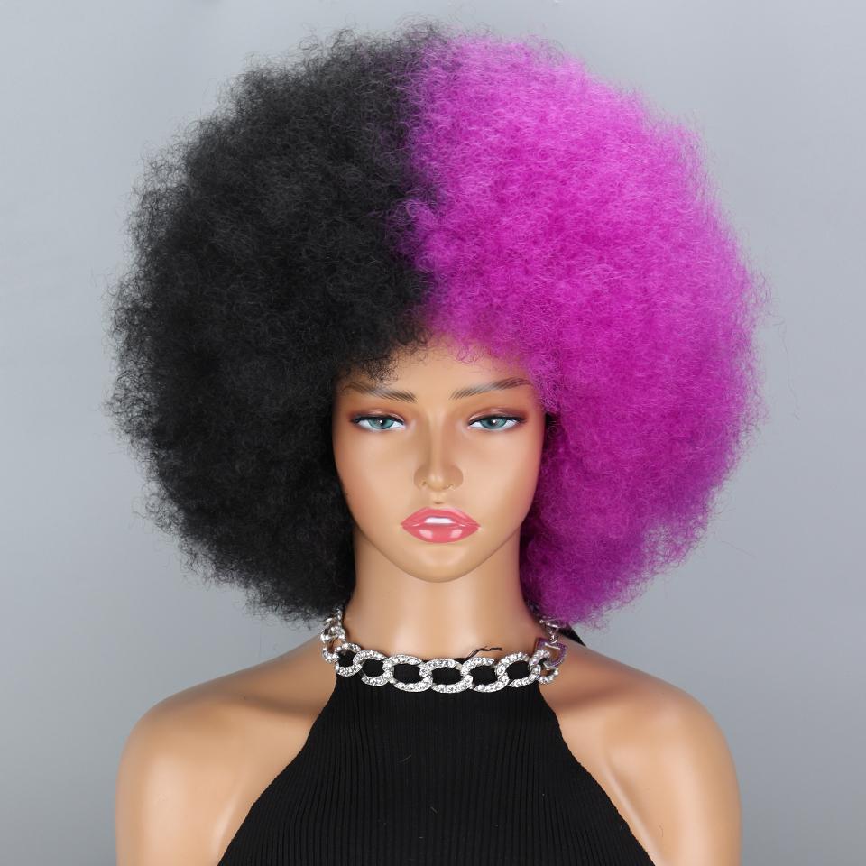 MISSQUEEN Gelockte Afro-Perücke in Regenbogenfarben für Kinder und Frauen, Kunstfaser, gelockte Afro-Perücke, Cosplay, Alltagskleidung, verworrene lockige Perücke