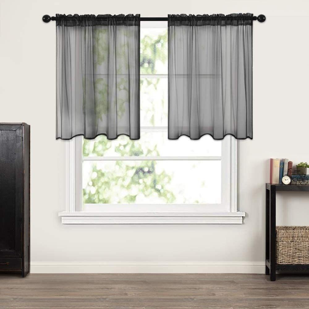 Decorative Light Filtering Short Curtains Through-rod Design Solid Color Tulle Curtains Gauze Transparent Divider Curtain Cafe