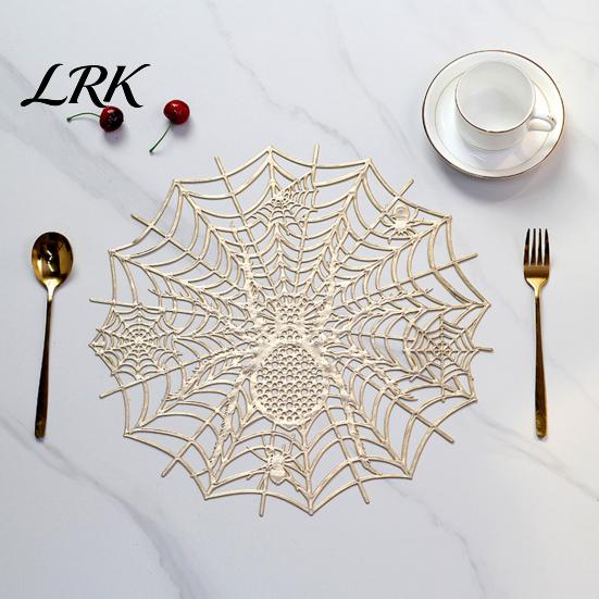 Easy to Clean Table Mats for Dining Halloween Spider Web Placemat Table, Heat Resistant PVC Mats, Protectors Waterproof Non-Slip Hollow Decorative