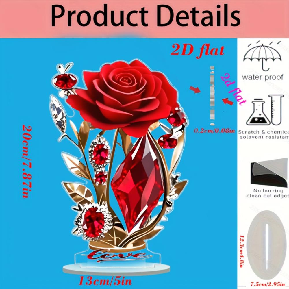 2D Wine Red Rose Acrylic Table Decor Home Wedding Decoration Valentine Mother's Day Gift