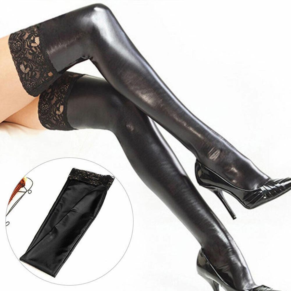 

Tight Fitting Thigh High Socks Patent Leather Sexy Leather Stockings Lacquer Leather Stockings