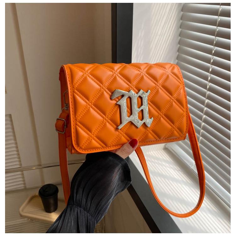 

Fashionable Letter Silver Decorated Checkered Texture Women Shoulder Bag Square оранжевый
