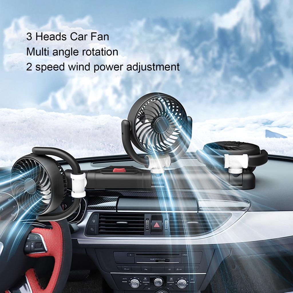 3 Heads Car Fan USB Speed Adjustable Foldable Portable Car Cooling Fan with Phone Holder for Vehicles Cars Trucks SUVs
