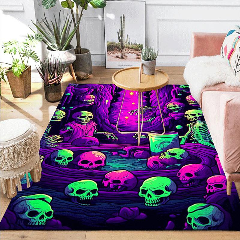 1pc Skeleton Party Print Design Area Rug - Soft, Anti-Slip, and Durable Gaming Room Decor for Bedroom