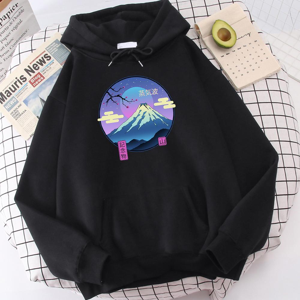 Vaporwave Mount Fuji Memorial Ukiyo E Print Men's Hooded Hip Hop S-Xxl Hoodies Autumn Fleece Hoodie Fashion Casual Tracksuit