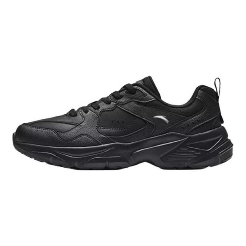 Anta men s low-top retro dad shoes Black Samurai, leather tennis style waterproof cushioned comfortable versatile 912538806-5 39
