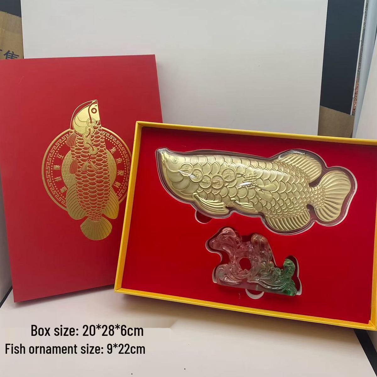 Golden Arowana Lucky Figurine - Metal Handicraft Ornament and Commemorative Gift Imitation Gold