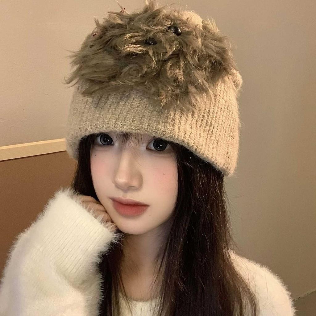Trendy Dog Knitted Plush Winter Hat For Women Soft And Warm Accessory Fashionable
