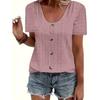 VEZFAA Damenmode Casual Sommer Frühling Einfarbig Druck Kurzarm U-Ausschnitt Blusen & Hemden