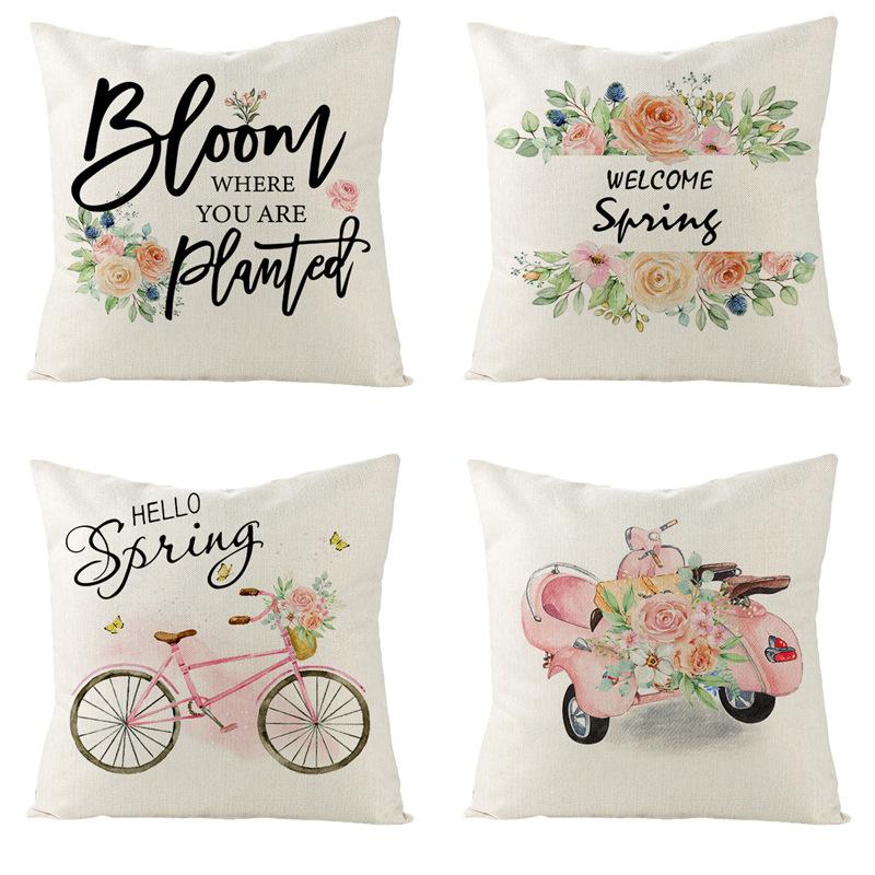 Nový jarní motiv lněný povlak na polštář domov pohovka povlak na polštář pastorální povlak na polštář