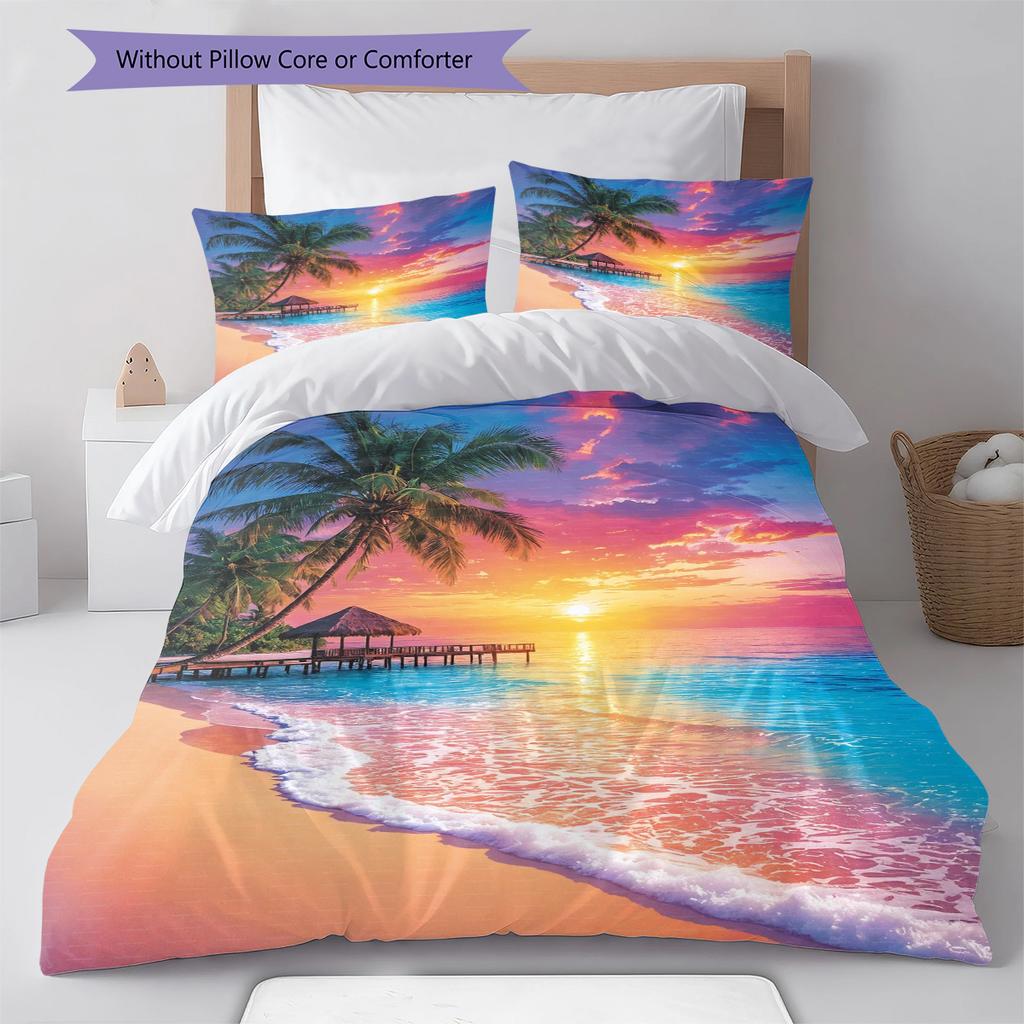 Beach Sea Shell Pattern Bedding Quilt Set Quilt Cover Pillowcase Home Decoration Birthday Gift (1 * duvet cover + 2 * pillowcase, without core)