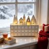 Freestanding Wooden Advent Calendar, 24 Numbered Drawers with Christmas Village Artwork for Shelf Counter Cabinet Display and Daily Opening