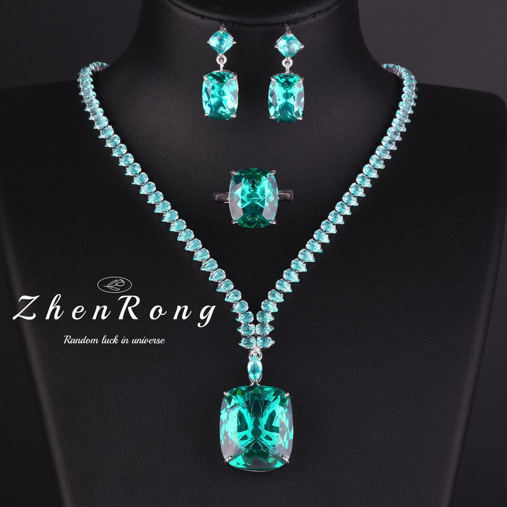 Aquamarine Topaz Necklace 20 Carat Colored Treasure Stud Earrings Paraiba Ring Royal Blue And Yellow Diamond Set
