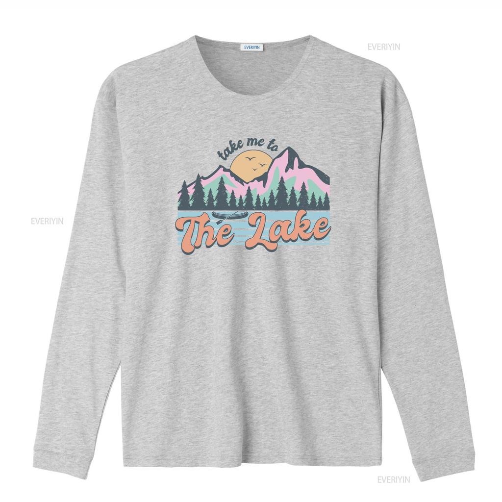 Retro Vintage Take Me To The Lake Mountain Sunset Nature Outdoor Casual Print T Shirt Vintage Washed Designer Clothes Stylish