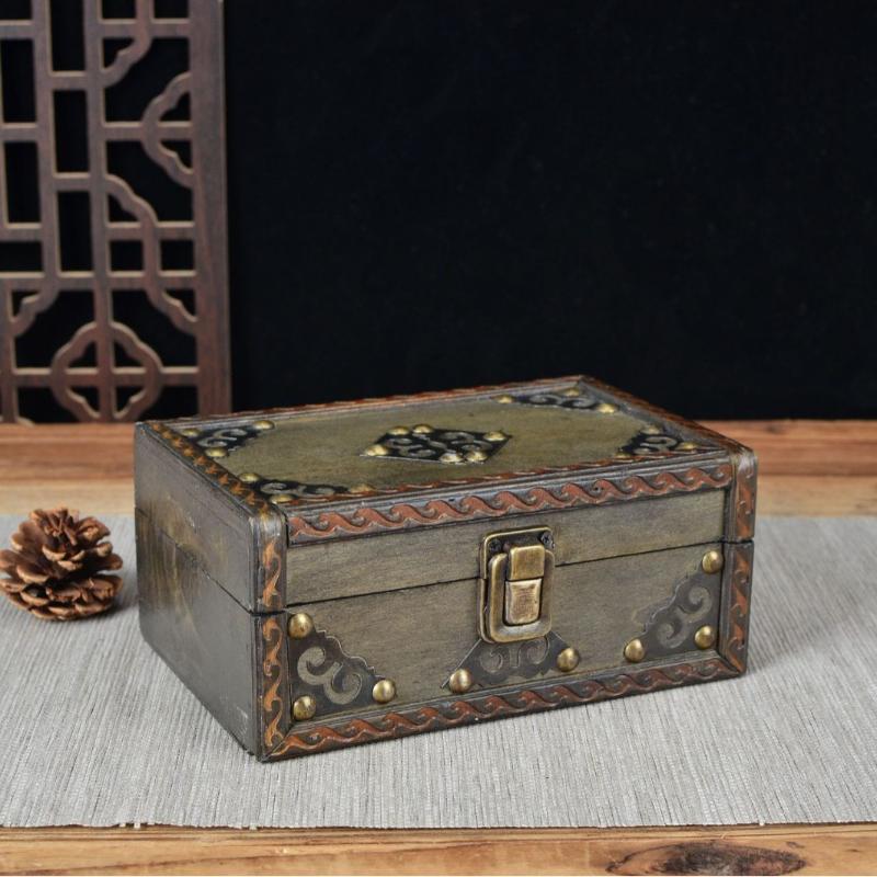 

Старая деревянная пенальница Ретро коробка для хранения Деревянная коробка Антикварные поделки Настольный органайзер Коробка для хранения Домашняя коллекционная коробка 17x12x12cm зелёный