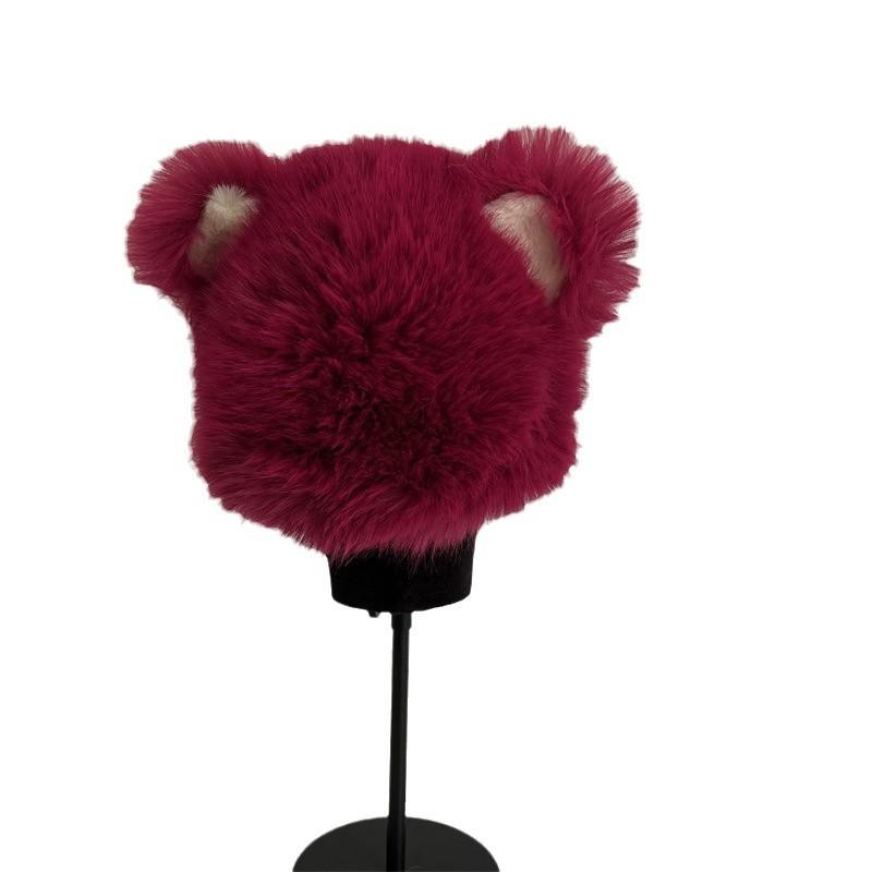 Niedliche Plüsch-Überziehmütze mit integriertem Fell, Herbst und Winter warm, Cartoon-Ohren, kleine frische Studenten-Ohrenschutzmütze