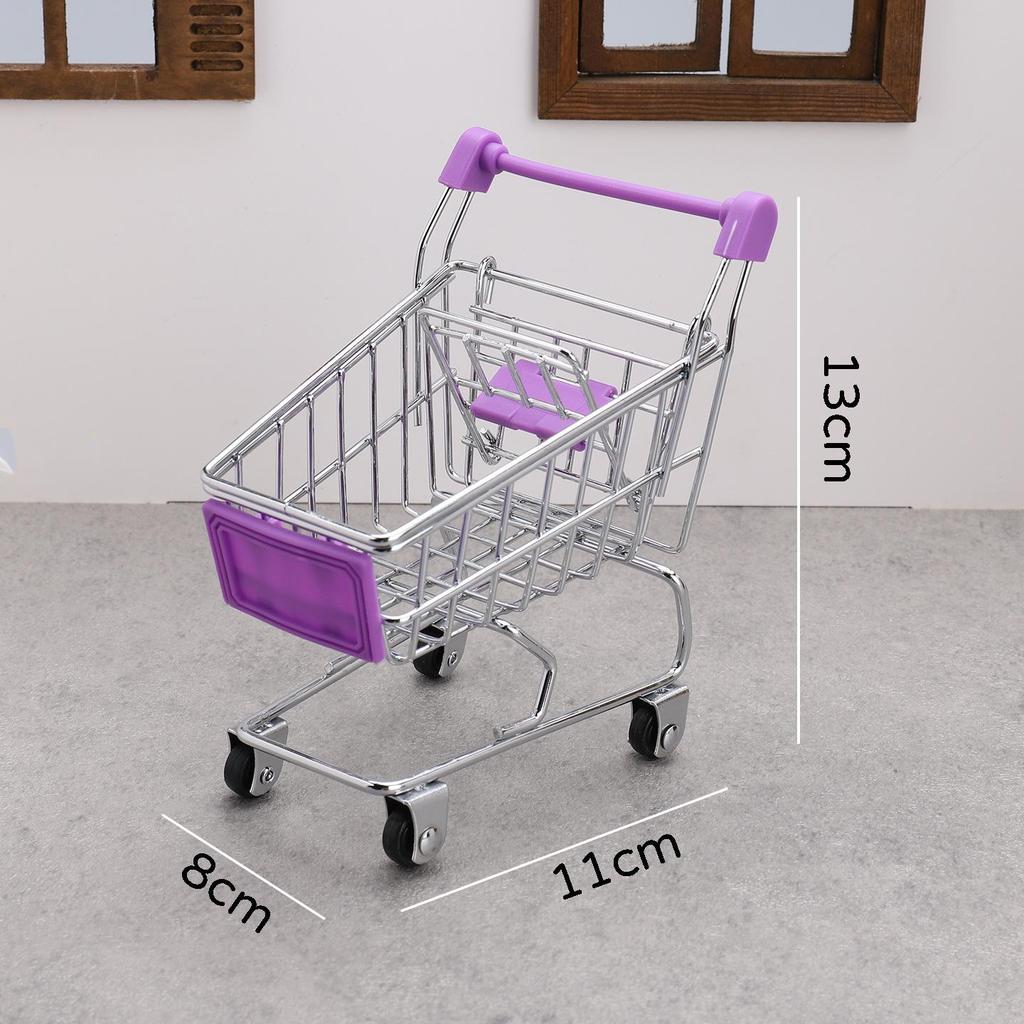 Mini Realistic Supermarket Shopping Cart & Play Food Set for Kids