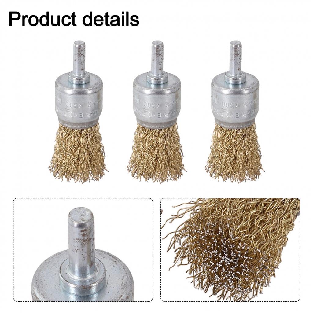 25mm Messingdrahtbürste Enddrahtbürsten 3 Stück 6mm Schaft Bördelbecher-Set