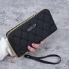 Damen Langreißverschluss-Geldbörse: Bestickte Clutch in Unifarbe, Geräumiges Münzfach, Multifunktionale Handytasche