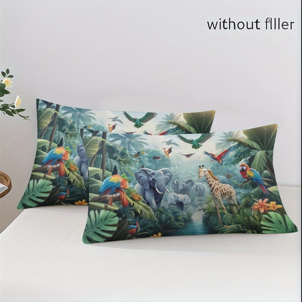 Jungle Dier Papegaai Olifant Giraffe Patroon Donzen Dekbedovertrek Set - Modieus Klassiek Populair Digitaal Gedrukt Beddengoed Set