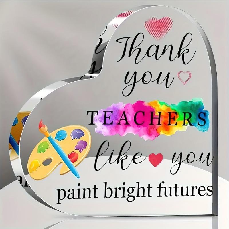 

2D Flat, Heart-Shaped Acrylic Art Teacher Appreciation Gift Tabletop Decor Plaque, Home Decor Plaque Hanging Wall Art Decorative Garden Decoration for 10*10CM