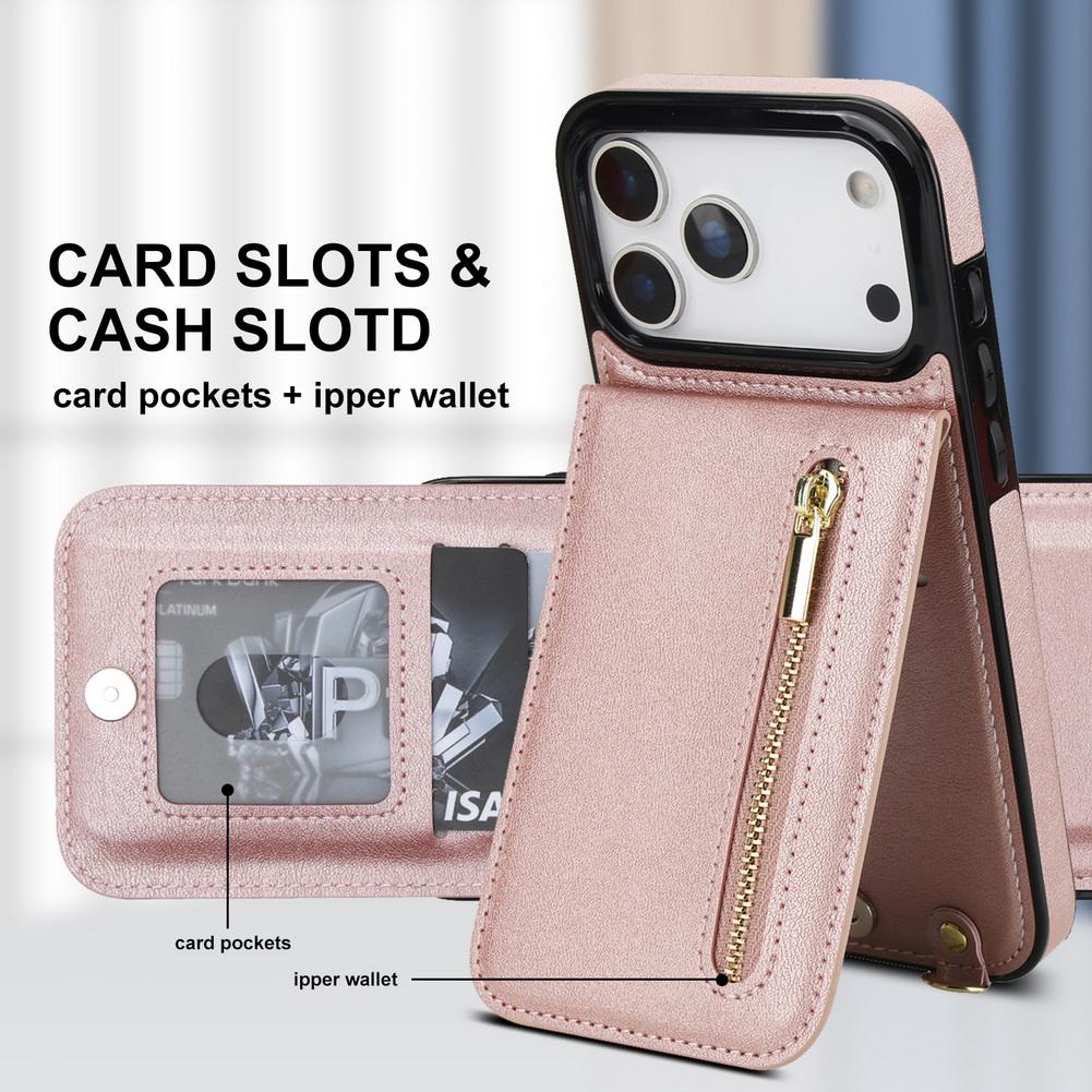 Wallet Zipper Crossbody Lanyard 4 Credit Card Slot Case For iPhone 17 Pro Max 17 Air 16e 16 1514 + 13 12 11 XR XS 8 Plus 7 Cover
