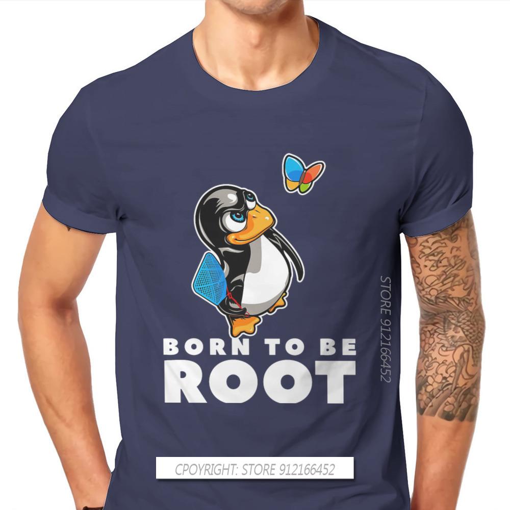 Linux Operating System Tux Penguin Man TShirt Butterfly Killer Illustration Fashion Basic T-Shirt Harajuku Streetwear Hipster
