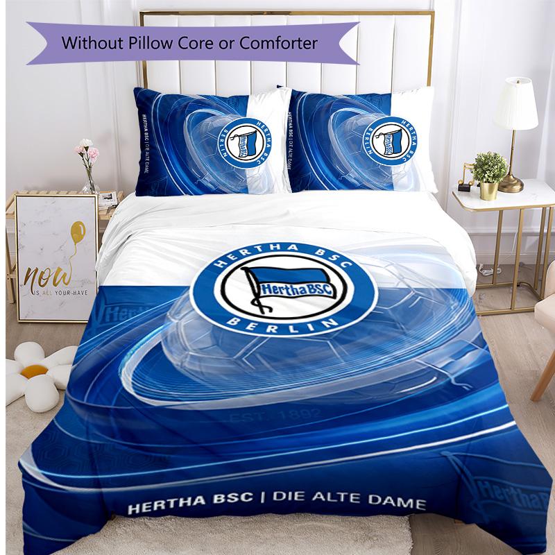Hertha BSC FC Set Biancheria da Letto Stampato 3 Pezzi Traspirante Copripiumino con Federe Biancheria da Letto Decorativa per Camera da Letto Casa