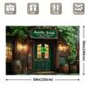 2D Vintage Irische Vieux Pub Fassade Hintergrund mit Grünem Efeu und Klee