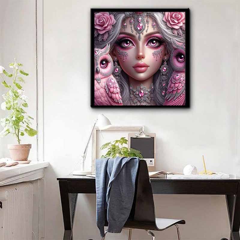 New Arrival 5D DIY Full Circle Diamond Painting "Owl and Goddess" Embroidery Cross Stitch Home Decor Gift