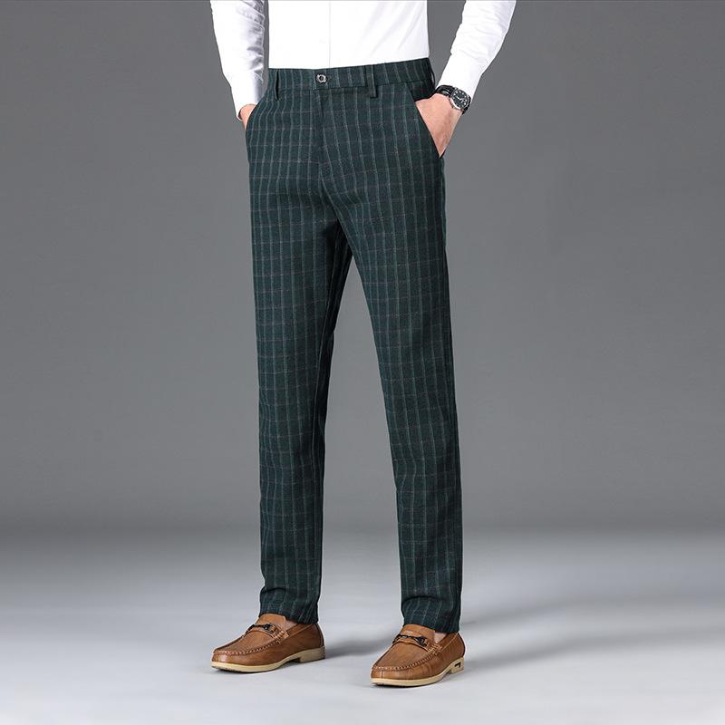 

Мужские легкие модные клетчатые полосатые брюки в стиле вестерн Four Seasons 2024 года, узкие прямые брюки для бизнеса, мужские повседневные брюки 30 морская волна