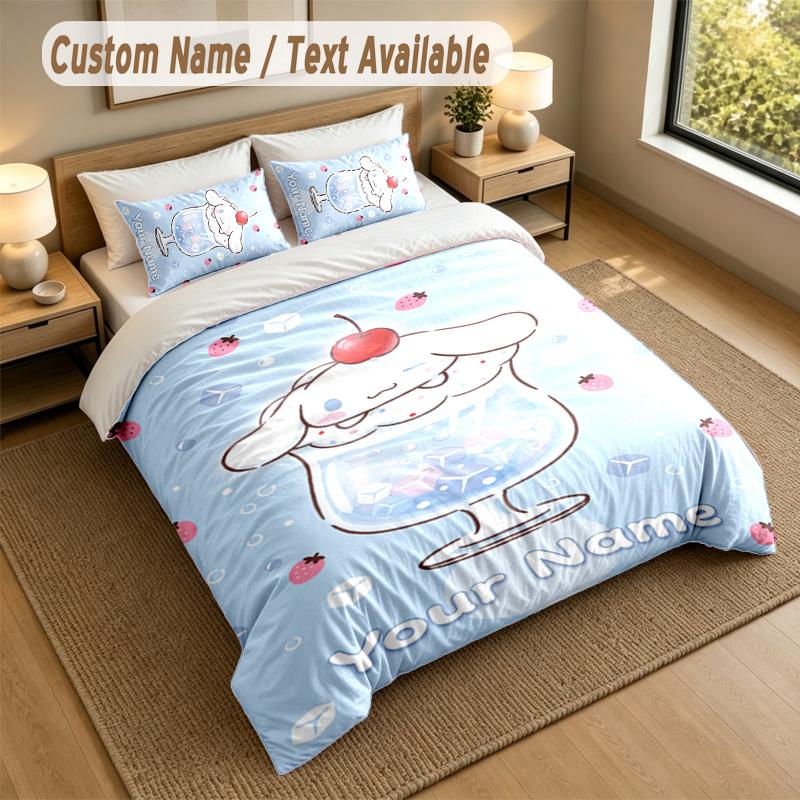 3Pcs Bedding Set Custom Name Text, 1 Sheet 2 Pillowcases Home Bed DecorCinnamoroll