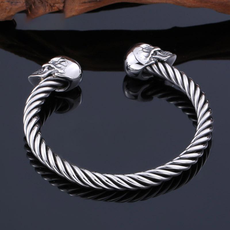 High Quality Stainless Steel Double Skull Bracelet Vintage Men Accessories Skeleton Bangle Fashion Charm Biker Jewelry