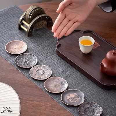 Japanese Style Antique Copper Coasters Retro Anti Scalding Heat Insulation Cup Holder Mat Pad Kung Fu Tea Ceremony Accessories