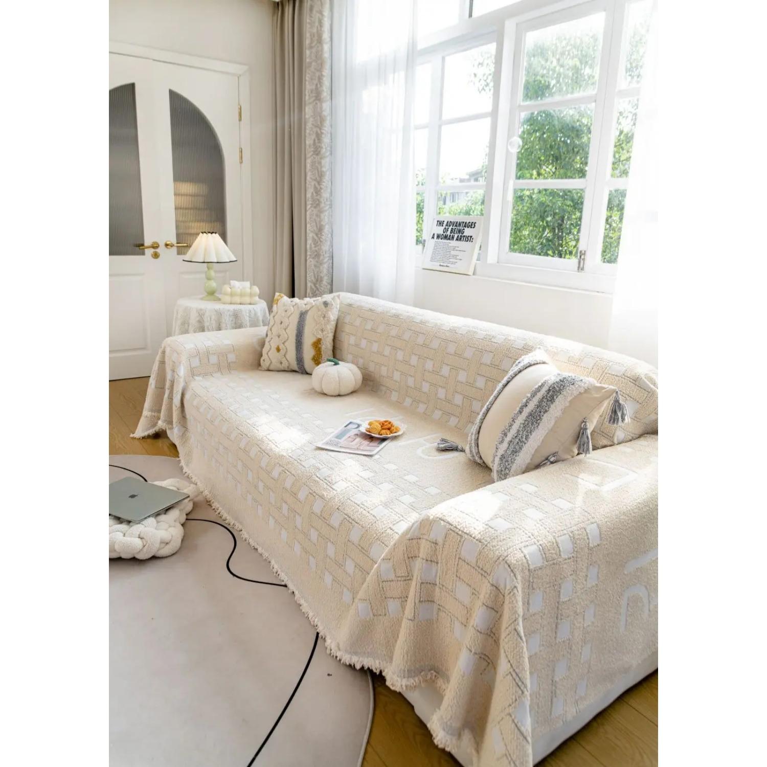 

Рождественская подушка для дивана с принтом в клетку, двухсторонний чехол для дивана, защитный чехол для дивана из синели для гостиной 180X130cm кофейный