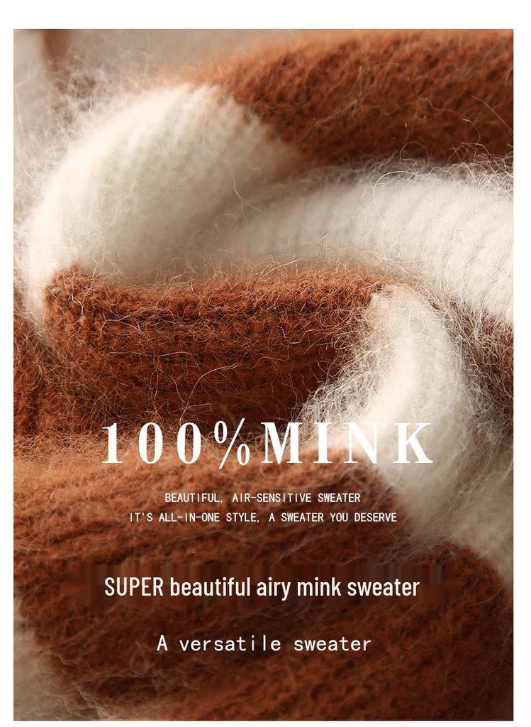 LeKasha Mink Cashmere Half-Zip Color Block Stripe Sweater