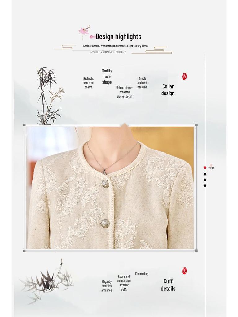 2025 Spring Embroidered Round Neck Cotton Linen Jacket ME5519