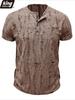 Men's Short-sleeved T-shirt Broken Holes Retro Men's Fashion Henley Shirt Men's Casual Fashion Tops Slim Fit
