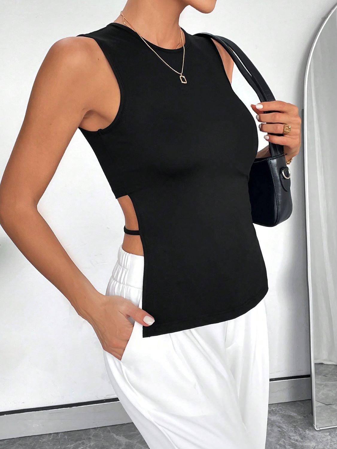 Women S Sexy Irregular Hem Sleeveless Round Neck Slim Fit Long Vest S