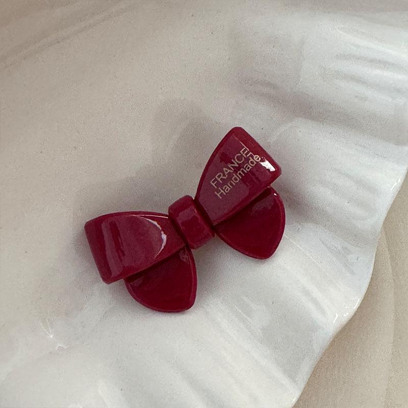 Festive Wine Red Bow Duckbill Hair Clip - Sweet Retro Style