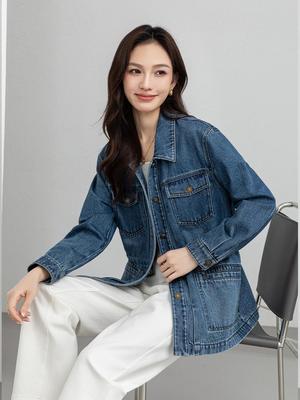 Guangmei 2026 Retro American Style Mid-Length Casual Denim Jacket