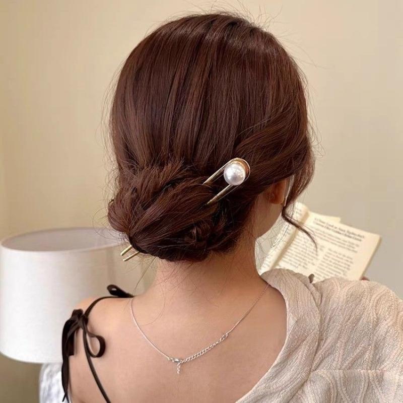 Einfache Imitationsperlen U-Form Haarstäbchen Elegante Metall-Haarnadeln für Damen Mädchen Mode Dutt Styling-Werkzeuge Haar-Accessoires