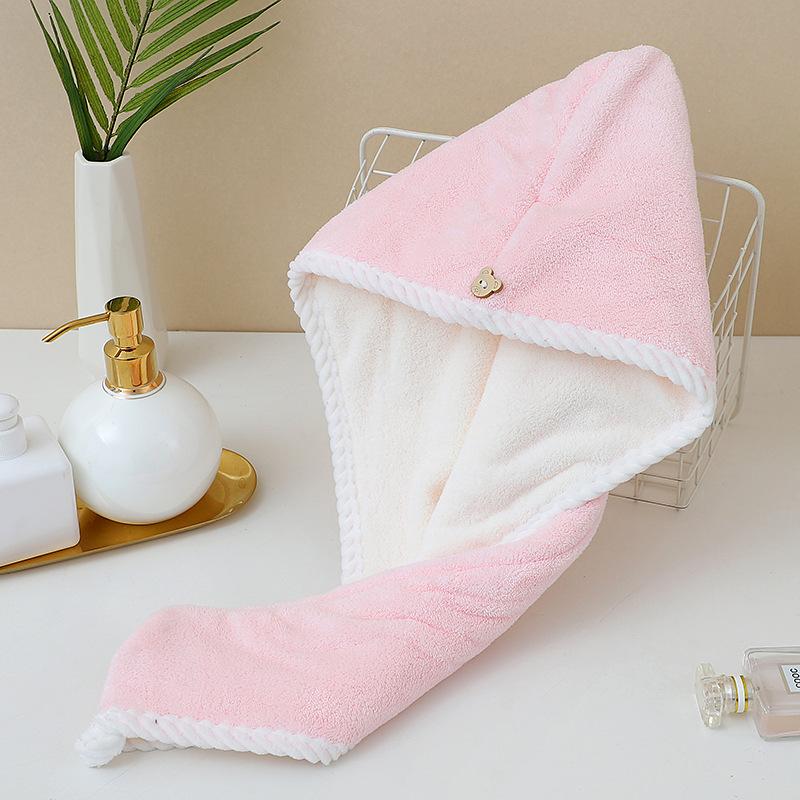 

Женская двухцветная двухслойная шапочка для сушки густых длинных волос 25*65cm светло-розовый