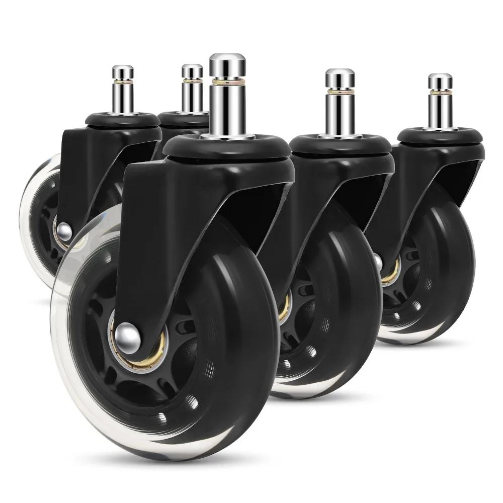 5PCS Office Chair Caster Wheels 10MM 11MM Rubber Wheels Replacement Soft Safe Furniture Casters Wheel Universal 360 Degree Wheel