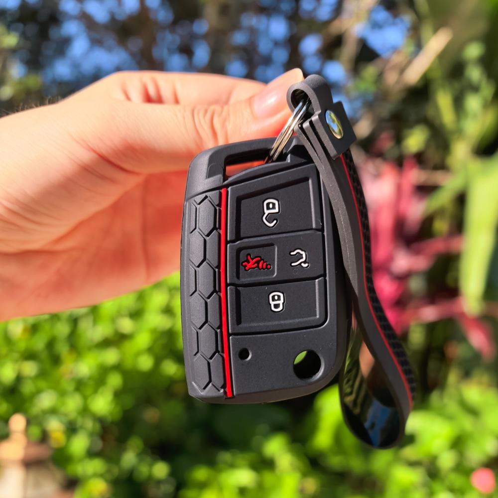 

Silicone Keychain Key Fob Cover For Volkswagen VW Atlas Tiguan Golf Alltrack SportWagen R Polo E-Golf красный