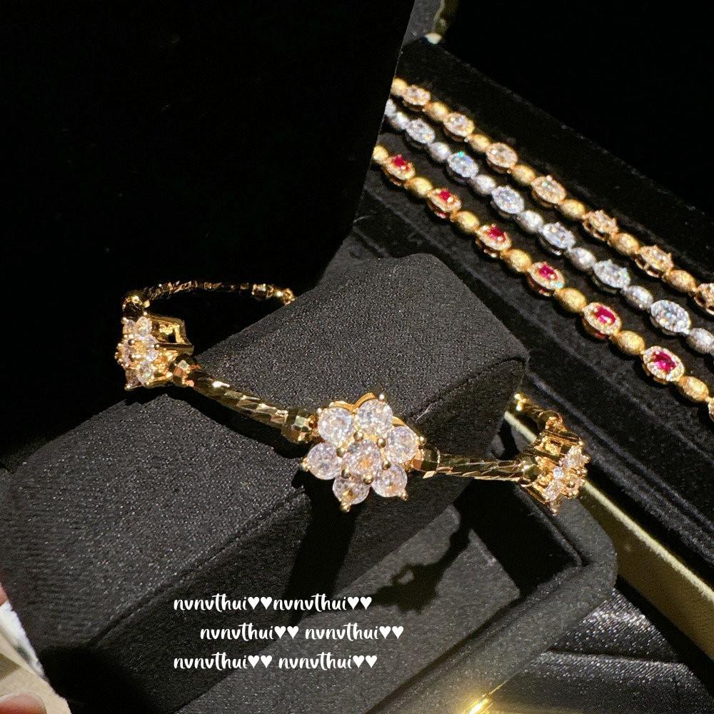 Italian Vintage Brushed Pigeon Egg Gem Bracelet Vintage Plated 18K Gold, Sunflower Zircon Bracelet