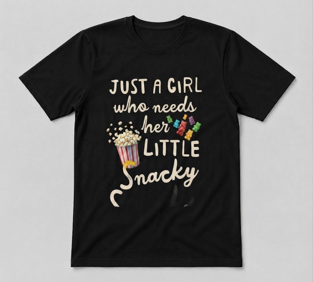 Just A Girl Who Needs Her Little Snacky Fun Lover Graphic Gift Black T-shirt