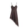 Women's Summer New European and American Fashion Irregular Lace Silk Satin Texture Dress
