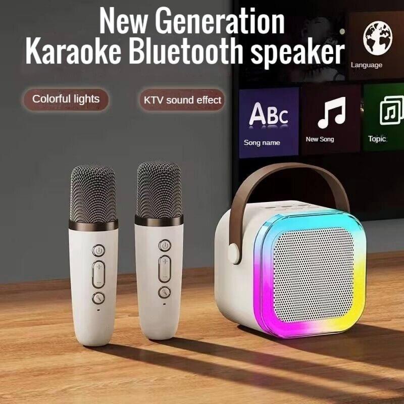 K12 Wireless Bluetooth Speaker with 2 Microphone RGB Portable Music Player Karaoke Machine for Family Singing Children's Gifts