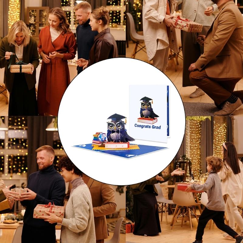 Congratulatory 3D Owl Graduation Card with Caps and Diploma Festival Graduation Card Paper Texture Perfect for Graduate